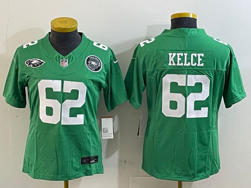 Women Philadelphia Eagles #62 Kelce Green three generations 2025 Nike Vapor Limited NFL Jersey style 5